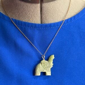 VTG Elephant Pendant Jade Estate Fine Jewelry 12K Gold Filled 1950s Elka 18”L
